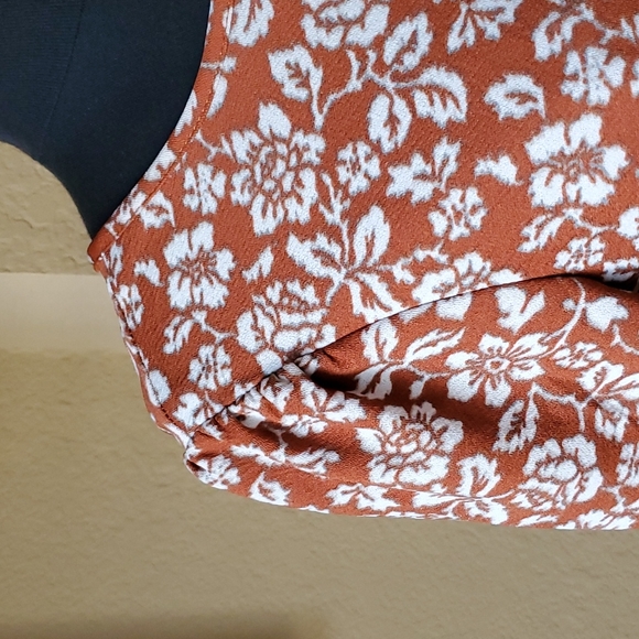 🆕️ Lark + Grey Women's Floral Rust Orange Long Sleeve Pleated Dress SIZE: PS - Picture 3 of 13